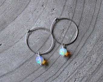 Ethiopian Opal Sterling Silver Dangle Hoop Earrings