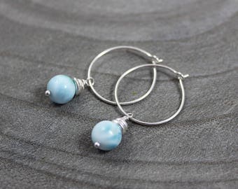 Larimar Sterling Silver Hoop Earrings