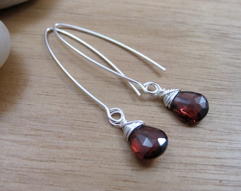 Sterling Silver Garnet Drop Earrings