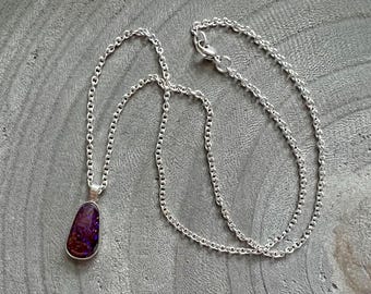 Flashy Blue Boulder Opal Silver Necklace
