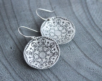 Silver Mandala Circle Earrings