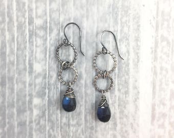 Black Labradorite Earrings Oxidized Sterling Silver