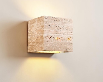 Arandela de parede em travertino, luminária de parede em pedra para ambientes internos e externos, luminária de parede LED minimalista, iluminação Wabi Sabi, luminária de parede moderna
