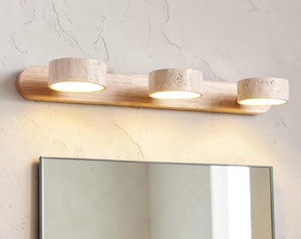 Lámpara de pared moderna de travertino, aplique de madera ajustable, luz de pared LED minimalista, iluminación para el hogar Wabi Sabi