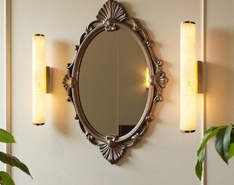 Spanish Alabaster Wall Sconce, Brass Vanity Light, Modern Bathroom Wall Lamp, Mid Century Wall Lighting, Luxury Wall Light