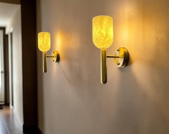 Alabaster Brass Wall Sconce, Modern Bedside Wall Lamp, Luxury Bathroom Vanity Light, Mid Century Wall Lighting Fixture