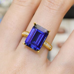 Lab Created Blue Sapphire Ring Setting 10x14mm Emerald Cut, 925 Sterling Silver, DIY Ring Mount, September Birthstone