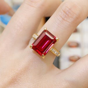 Lab Created Ruby Ring Setting 10x14mm Emerald Cut, 925 Sterling Silver, DIY Ring Mount, July Birthstone
