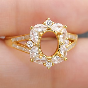 6x8mm Oval Opal Ring Setting, Marquise Halo, Birthstone Gift, 925 Sterling Silver, DIY Empty Setting, Pink Opal Ring, Cost Breakdown