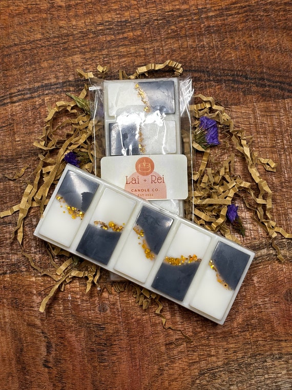 Black linen & amber wax melt bar, snap bar gold glitter, 100% soy wax, scented wax melts, scented wax bars