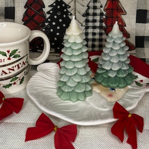 Christmas Tree Candles, Christmas Candles, Snow Trees, Hunter Green Candles, Candle set,  Scented Candles for Christmas Gift