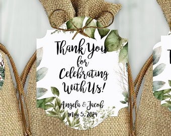 20 Greenery Leaves Thank You Wedding Favor Tags, Tags Only, Personalized Gift Tags, Botanical Square Rectangle Round Tags, Boho Wedding Tags