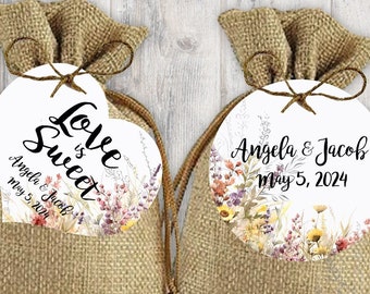 Wildflower Wedding Favor Tags, Printed Tags Only, Personalized Gift Tags, Floral Heart Square Round Tags - Bohemian Wedding Thank You Tags