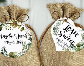 20 Greenery Leaves Wedding Favor Tags, Tags Only, Personalized Gift Tags, Botanical Succulent Heart Square Round Tags, Boho Thank You Tags