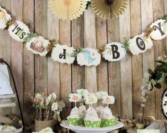 Decoraciones para baby shower de dinosaurios: guirnalda, banderines, adornos para cupcakes, bolsas y etiquetas para regalos, adornos florales, Oh Baby, género neutro.