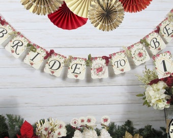 Poinsettia Bridal Shower Decorations - Banner Garland Bunting Sign Cupcake Toppers Favor Bags Tags Bride to Be Winter Floral Wedding