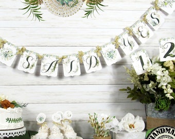 Greenery Floral Geometric Wedding or Shower Decorations  Banner Garland Sign Bunting Cupcake Toppers Favor Bags Tags Centerpiece