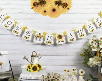 Sunflowers Garden Floral Wedding or Shower Decorations  Banner Garland Cupcake Toppers Favor Bags Tags Centerpiece Place Cards