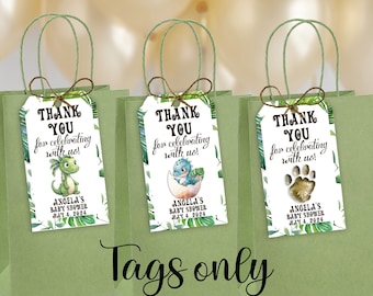 Baby Dinosaur Shower Favor Tags, Printed, Tags Only, Personalized Gift Tags, Shower Thank You Tags, Gender Neutral, Its a Boy or Girl