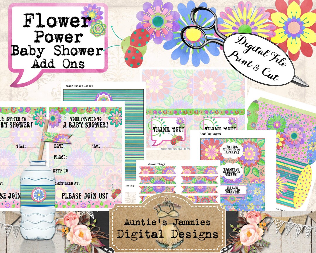 Printable Flower Power Baby Shower Add Ons Retro 70's Etsy