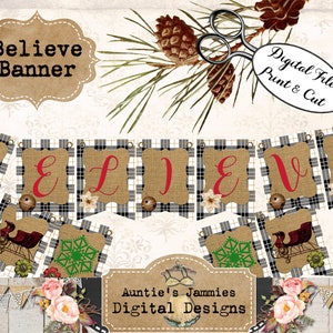 Printable Believe Christmas Banner Garland - Instant Digital Download