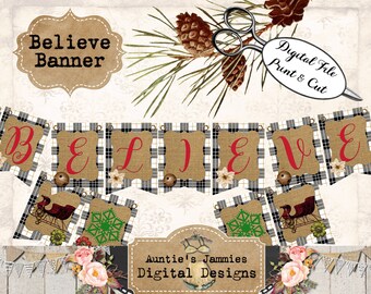 Printable Believe Christmas Banner Garland - Instant Digital Download