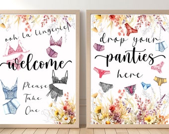 Lingerie Party Signs, Wildflower Favor Table Signs, Welcome, Drop Your Panties Game - Printable - 8x10 size - bras & panties, ooh la la