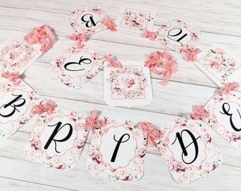 Peach Pink Floral Bride to Be Banner with ribbons, Future Mrs. Bridal Shower Banner, Watercolor Floral Shower Banner Sign