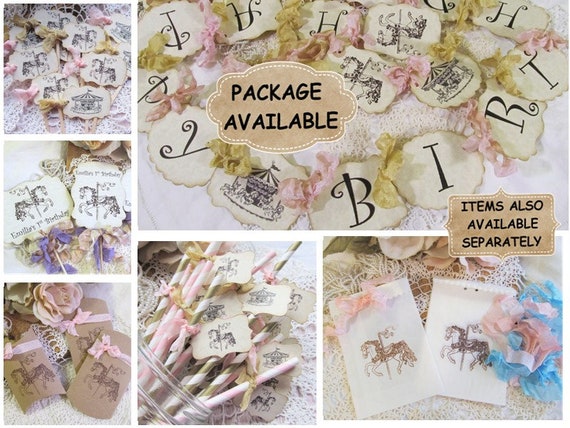 Carousel Horse Party Decorations Banner Garland Cupcake Etsy