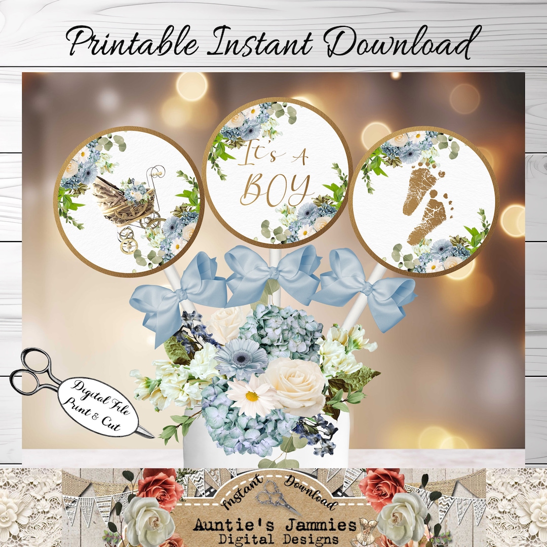 It's a Boy Baby Shower Centerpiece Picks, Printable, Realistic