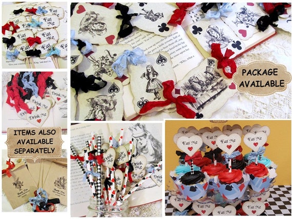 Alice Party Decorations Playing Card Banner Cupcake Toppers Etsy