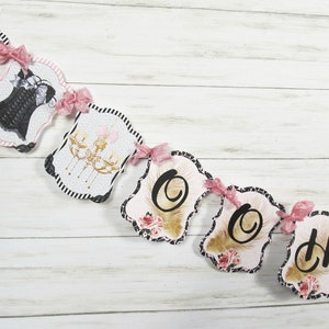 Ooh La La Pink Black Corset Shoes Bridal Shower Decorations Banner Garland Bunting Sign Cupcake Toppers Favor Bags & Tags Floral Picks image 2