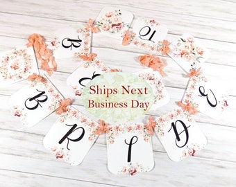 Bride to Be Peach Floral Banner with ribbons, Ready to Ship, Watercolor Floral Shower Banner Sign