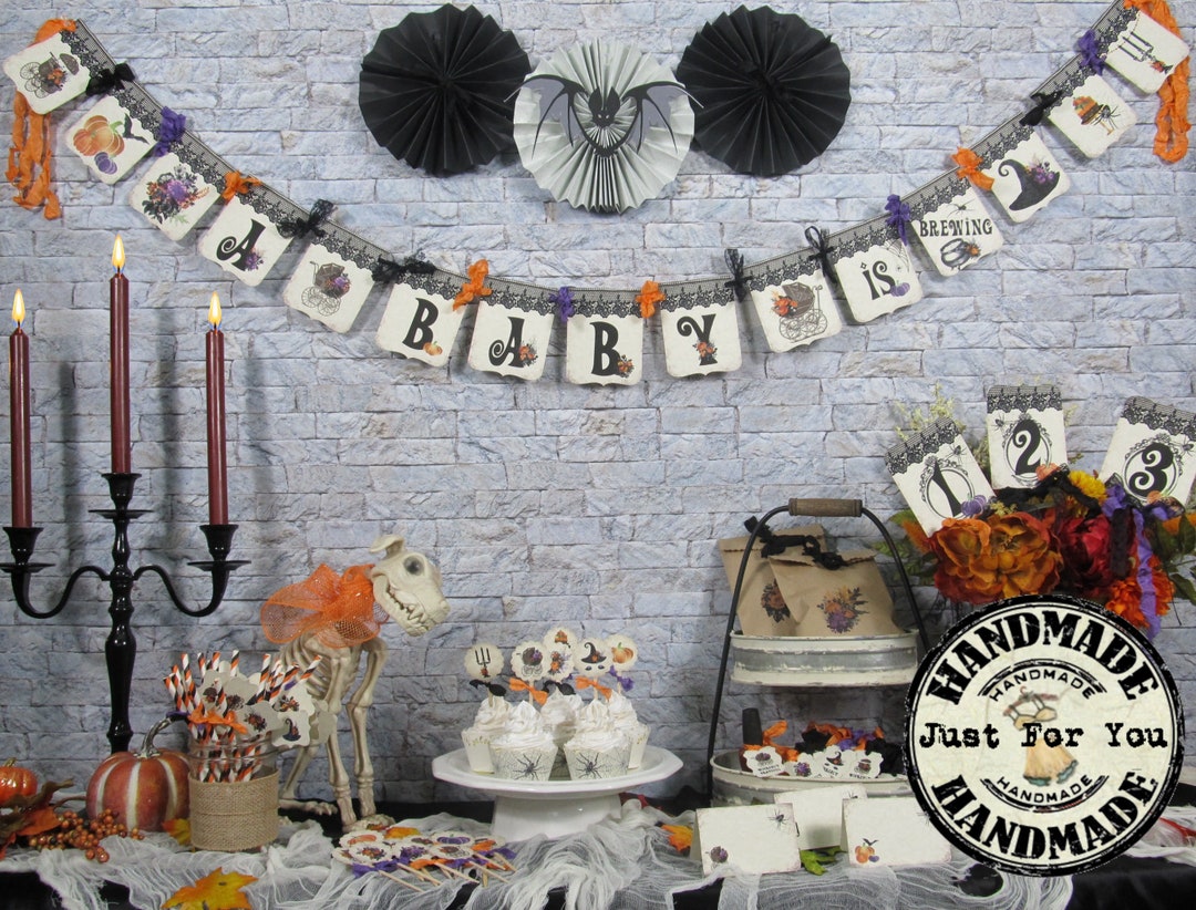 A Baby is Brewing Halloween Baby Shower Decorations Banner Etsy