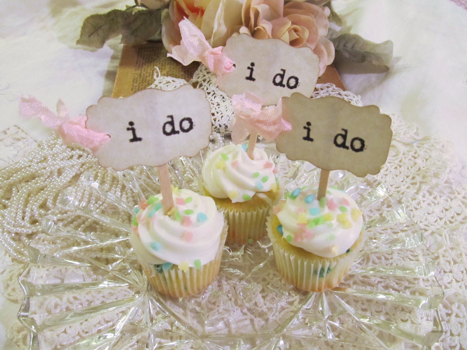 Wedding MINI Cupcake Toppers Party Picks I Do Set of 24 Etsy