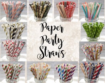 Paper Party Straws / Choose Set of 50 / Birthday Party Baby Shower Bridal Shower Birthday Favors