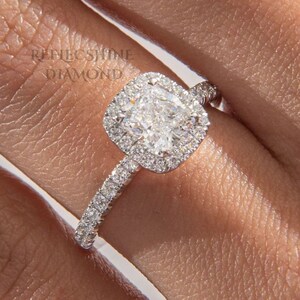 2.75 carat IGI CERTIFIED F Color VVS2 Clarity Cushion Cut Lab Diamond Halo Engagement Ring, Side Round Diamonds, 14k White Gold
