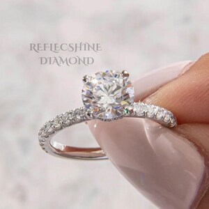 1.50 Carat D Color VVS2 IGI Certified Round IDEAL Cut Lab Grown Diamond Solitaire Hidden Halo 4 Prong Engagement Ring, 14k White Gold