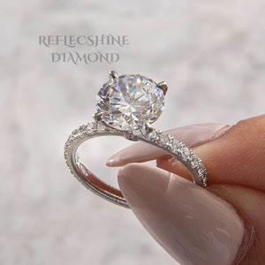 RARE D color VVS2 Clarity Round Cut 2.25 carat IGI Certified Lab Grown Diamond Hidden Halo Engagement Ring with Round Pavé Side Diamonds