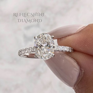 1.8 Carat E color VVS2 Clarity IGI CERTIFIED Lab Grown Oval Cut Diamond Solitaire Hidden Halo Engagement Ring Round Side Diamonds 14k Gold