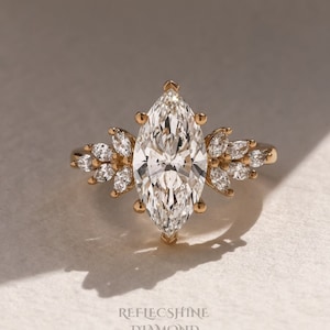 IGI CERTIFIED 2.50 carat F Color VS1 Clarity Marquise Cut Lab Grown Diamond Engagement Ring 14k White Gold Ring, 10 Side Marquise Diamonds