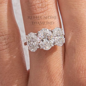 Classic Traditional 3.5 Carat F color VS1 Clarity IGI Certified Three Stone Oval Cut Lab Grown Diamond Engagement Ring 18k White Gold