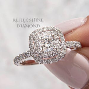1.50 carat IGI CERTIFIED D Color VVS2 Clarity Cushion Cut Lab Diamond Halo Engagement Ring, Side Round Diamonds, 14k White Gold