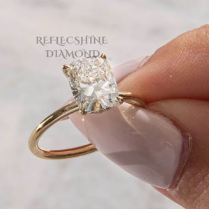 Elongated Cushion Cut F Carat D Color VVS2 Clarity IGI Certified Lab Grown Diamond Solitaire Hidden Halo Engagement Ring 14k Gold