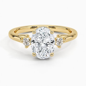 2.15 carat F/VS1 Oval Cut Three Stone Lab Grown Diamond Engagement Ring 14k Yellow Gold Ring, Side Round Cut Diamonds,Unique Customized Ring