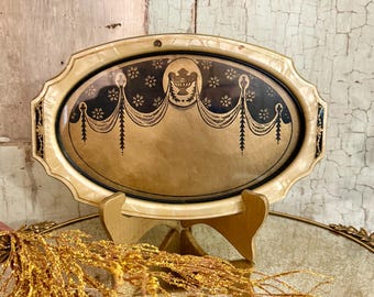 Vintage Celluloid Vanity Tray – Gold & Black Neoclassical Design