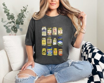 Comfort Colors® Camisetas gráficas de pepinillos, camisa amante de los pepinillos, camiseta de pepinillos, camisa de mujer de moda, camisa retro de pepinillos enlatados, camisa de tarro de pepinillos