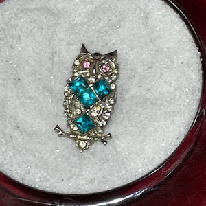 Vintage Owl Rhinestone Brooch