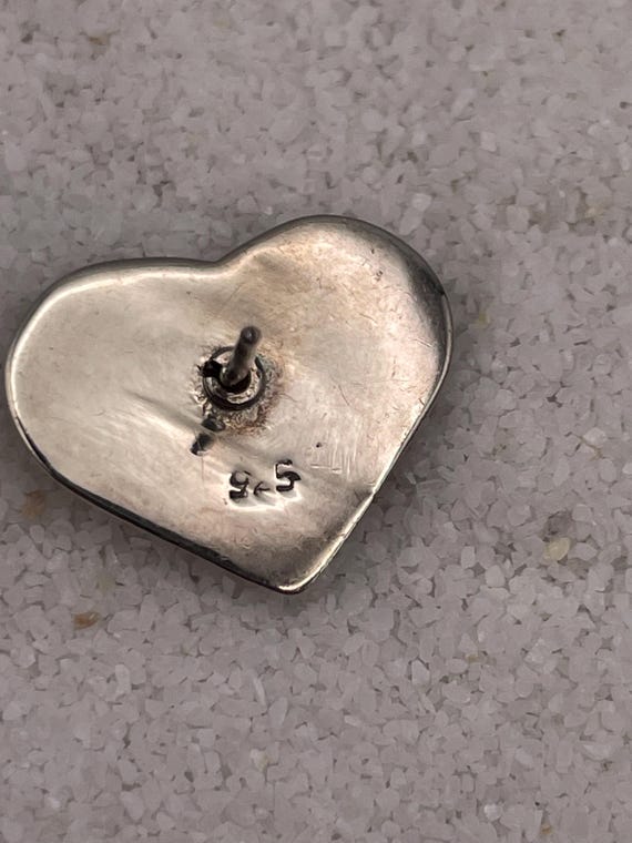 Silver Heart Puff Engraved Stud Post Pierced Earr… - image 5