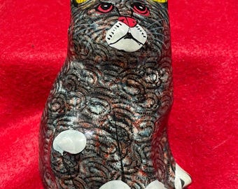 Paper Mache Folk Art Hand Painted Decoupage Cat